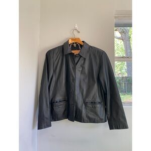 Vintage Black Lambskin Leather Jacket | Button-Front | Sz XL | Preston & York